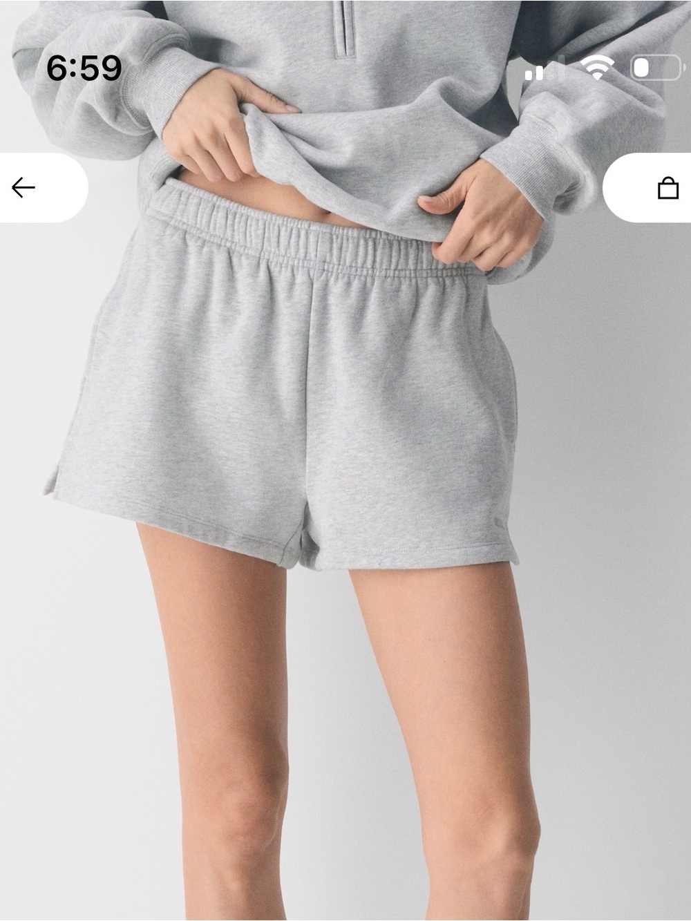 Aritzia sweatfleece mini short in heather chrome